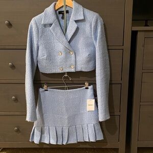 Blue Tweed Cropped Blazer and Skirt Set by Forever 21 size medium.